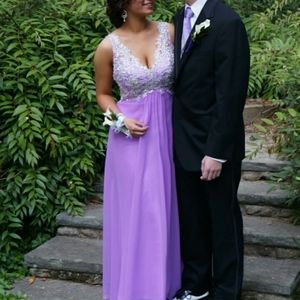 Gorgeous silver gemstone lavender prom dress